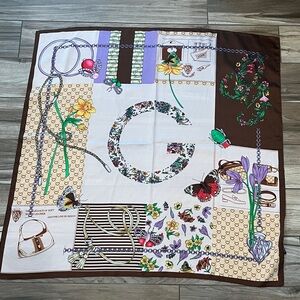 Floral and Insect Patterned silk Scarf